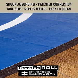 Tapis de lutte professionnel bleu 10x10 pieds, enroulable, épaisseur 1,25 pouce, avec marquages circulaires <span class=keywords><strong>pour</strong></span> entraînement en salle de sport - Product Image 3
