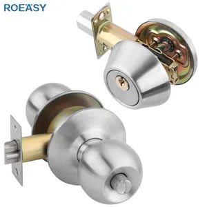 Roeasy Entry Entrance Keyed Door Knob Lock and Single Cylinder Deadbolt Combo Pack Set Keyed Alike