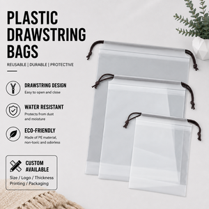 Custom Translucent CPE Drawstring Bags Reusable <b>Water</b> Resistant Eco Friendly for Jewelry Fashion Accessories Gift Packaging - Product Image 1