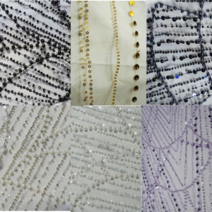 Sang Trọng Nặng Polyester Grand Đính Cườm Vải Thêu Sequin Cho Đám Cưới Dệt Kim Căng Sheer Thêu Vải Cho Váy - Product Image 6