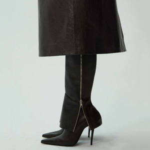 Botas de tacón alto y fino con cremallera lateral para mujer, diseño personalizado, estilo pantalón, botines largos de punta fina hasta la rodilla - Product Image 1