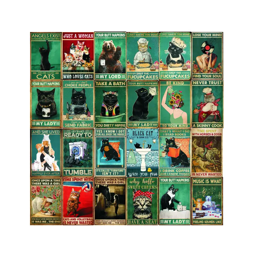 Gatto Vintage Metal Poster Dog Retro Tin Sign per Bar Club Pet Shop piatto decorativo barboncino Wall Art placca