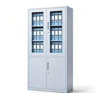 Armoire de classement en acier pour bureau, 2 portes vitrées et 1 porte pleine, verrouillable, pour le rangement de documents métalliques au bureau