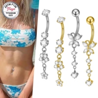 ASTM F136 Titan Bauchnabelpiercing mit Zirkon-Schmetterlingsblumen-Anhänger, implantationsgeeigneter Körperschmuck für Mädchen