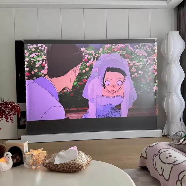 100'' 16:9 Black PET Crystal Motorized Floor Rising Projector Screen High Quality  ALR Projection Screens Short Throw Projector