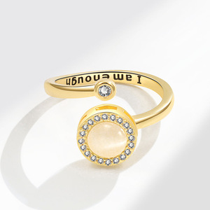 Rotating Cat Eye Stone <b>Adjustable</b> <b>Ring</b> Open Pave Set Zircon Copper Gold Plated I Am Enough <b>Ring</b> Anti Anxiety Jewelry - Product Image 3