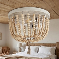 Plafonnier LED rond moderne à montage en surface avec perles en bois E27 pour chambre d'enfant, hôtel, cuisine