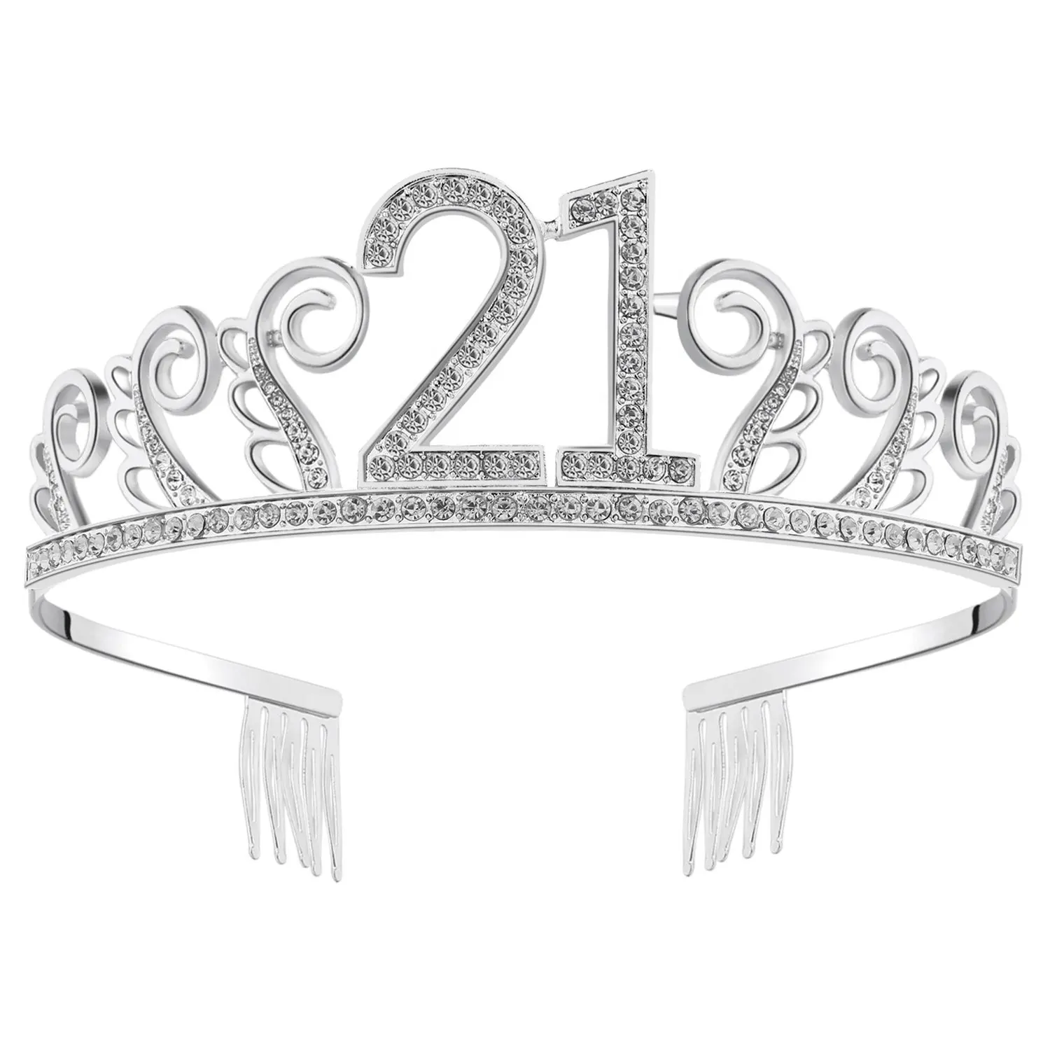 UNIQ Crystal Rhinestone Tiara Putri Mahkota Ulang Tahun Mahkota Perak Diamante Bahagia 18/20/21/30/40/60th Ulang Tahun