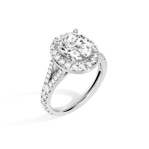 Anillo de compromiso SGARIT personalizado de oro de 14K con moissanita de 2 quilates de corte redondo y halo, con detalles en pavé, color VVS D para mujer - Product Image 2