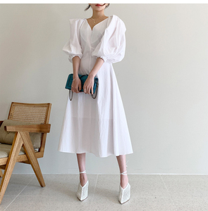 <span class=keywords><strong>Abito</strong></span> elegante da donna stile francese con scollo a V con scollo a bolle sopra al ginocchio a vita lunga e <span class=keywords><strong>mezza</strong></span> <span class=keywords><strong>manica</strong></span> - Product Image 2