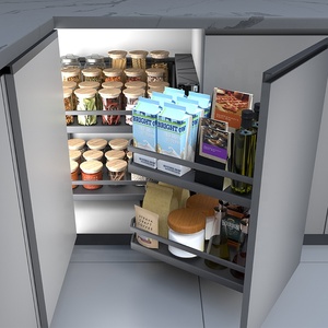 Meubles de rangement en bois gris multifonctionnels au design moderne - Solution d'angle mort à ouverture à droite pour optimiser l'espace des armoires de cuisine - Product Image 2