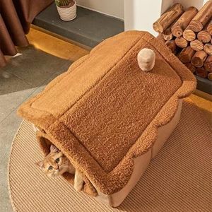<span class=keywords><strong>Lit</strong></span> pour chat en peluche personnalisé, maison confortable pour chat, tente pour chat <span class=keywords><strong>avec</strong></span> coussin amovible, maison en peluche de haute qualité pour animaux de compagnie - Product Image 3