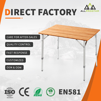 Tables pliantes réglables en hauteur pour le jardin, le pique-nique, le camping, la plage, en bambou, portables, trois tailles, ouverture rapide personnalisée