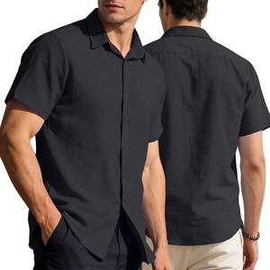 <span class=keywords><strong>Camicia</strong></span> Casual da Uomo in Lino con Colletto e Bottoni, a <span class=keywords><strong>Maniche</strong></span> <span class=keywords><strong>Corte</strong></span>, Tinta Unita, Vestibilità Larga, Stile Business, Collezione Europa e America 2026 - Product Image 3