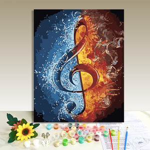 Kit de pintura por números sobre lienzo, arte abstracto con notas musicales, fuego y hielo, pintura a mano sobre lienzo rectangular para adultos y niños. - Product Image 1