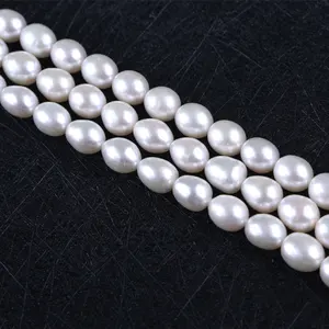 8-9mm AAA Rice Shape Freshwater White Real Loose Pearl Strand