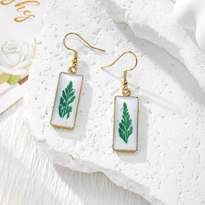 Boho Botanical Dried Flower <b>Earrings</b> Handmade Epoxy Resin Rectangle Frame Floral Drop <b>Hook</b> <b>Earrings</b> Ladies Nature Jewelry Gift - Product Image 3