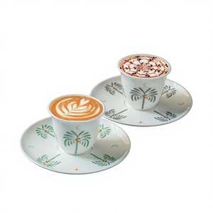 Set di Tazze e Piattini per Caffè <span class=keywords><strong>Kava</strong></span> in Stile Mediorientale, Ceramica Verde/Cenerina con Motivo a Giuggiolo, 6 Tazze 6 Piattini, Stile Arabo - Product Image 2