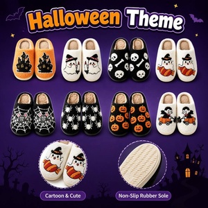 Chaussons <span class=keywords><strong>d</strong></span>'Halloween brodés de dessins animés, antidérapants avec semelle <span class=keywords><strong>en</strong></span> caoutchouc, mignons fantômes, citrouilles, chauves-souris, pour chambre, maison, hôtel, cadeau de vacances - Product Image 2