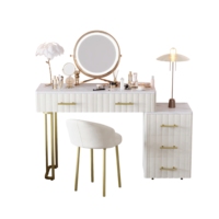 Coiffeuse rembourrée en velours avec 5 grands tiroirs Table de maquillage avec autocollant aspect marbre Coiffeuse réglable gauche/droite