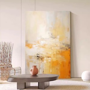 Hand Painted Oil Canvas Abstract Art Warm Colors Rectangle Minimalist Wall Decor for Living Room Bedroom Entryway - Product Image 3