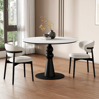 Table de salle à manger en pierre frittée de style français du milieu du siècle, table ronde en bois massif, table de consultation, table d'appoint moderne et minimaliste