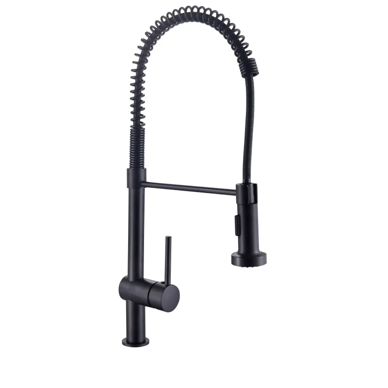 Matte Black Commercial Solid Brass Single Handle Single Lever Pull Down Sprayer Spring Kitchen Sink Faucet