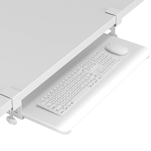 White Steady Slide-Out Computer Drawer Keyboard Tray Desk Pull C-Clamp-30 Including Clamps Typing Mouse Use