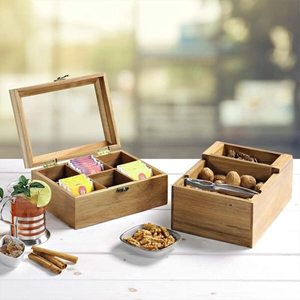 Boîte à sachets de thé et à tisanes 23x17x7,5 cm, organisateur en bois blanc avec 6 compartiments et couvercle avec fenêtre - Product Image 6