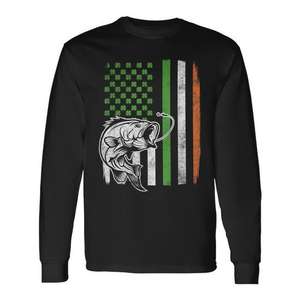 Camiseta Vintage de Manga Larga con Bandera Irlandesa Estadounidense del Día de San Patricio, Cuello Redondo Unisex para Adultos, Actividades Promocionales, Seda - Product Image 1