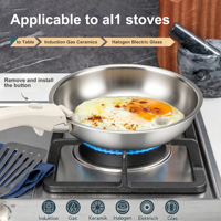 Ensemble de 9 casseroles et poêles en acier inoxydable 304 à 3 plis avec poignée amovible et couvercles en verre, empilables