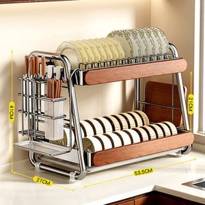 Escurridor <span class=keywords><strong>de</strong></span> platos <span class=keywords><strong>de</strong></span> cocina vintage <span class=keywords><strong>de</strong></span> acero inoxidable <span class=keywords><strong>de</strong></span> doble nivel y 3 capas, organizador <span class=keywords><strong>de</strong></span> almacenamiento <span class=keywords><strong>para</strong></span> cocina. - Product Image 3