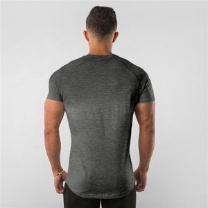 Logo personnalisé coupe ajustée en coton tissé de couleur unie antibactérienne T-shirt à manches courtes pour hommes, sports de fitness d'été - Product Image 3