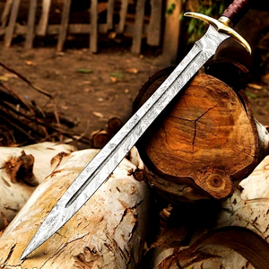 Épée longue décorative artisanale sur mesure, lame en acier Damas, longueur totale 38 pouces, manche en bois de rose et d'olivier, style romain - Product Image 3