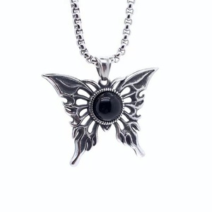 Colgantes de animales de acero inoxidable al por mayor, collar vintage con dije de mariposa y piedra, chapado en oro, joyería cristiana de moda - Product Image 2