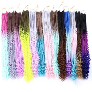 Jual obral besar dewi Bohemian Crochet berantakan dengan Ombre keriting pre-looped sintetis Boho 3x kotak kepang Sungai