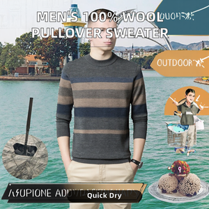 Wholesale Customized 100% Wool Pullover Sweater for Men Round Neck Breathable and Anti-Shrink Features - Product Image 2