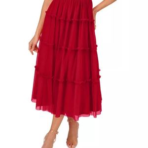 เดรสออกงานสีแดงฤดูร้อนสุดหรู แขนกุด ดีไซน์เซ็กซี่สำหรับผู้หญิงวัยผู้ใหญ่ ทรงยาว - Product Image 4