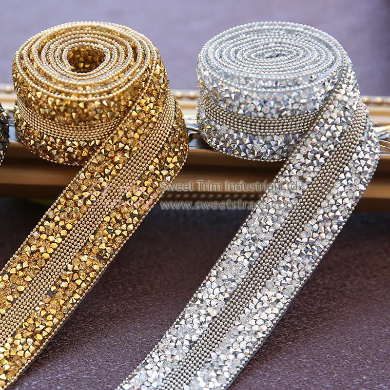 Wholesale Sparkly Rhinestone Trims hot fix crystal stones trimming strip Shoes Handbags
