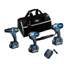 Ato Power Tools CB2003 Lithium-Ion Batterij 3 In 1 Gereedschap Combo Kit Set 15 Stuk Combo Borstelloze draadloze Klopboormachine Schroevendraaier