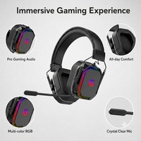 Casque de jeu sans fil ODM OEM supra-auriculaire à réduction de bruit active, multi-modes, RGB, son surround, faible latence, avec haut-parleurs dynamiques