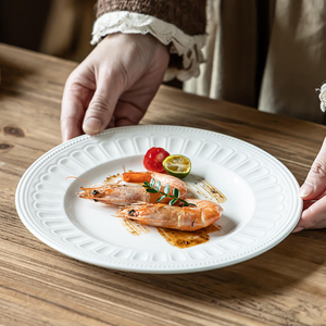 European Style Pure White <b>Ceramic</b> <b>Plate</b> Embossed Salad Dinner <b>Plate</b> with Eco Friendly Food Grade for Luxury Western Restaurants - Product Image 3