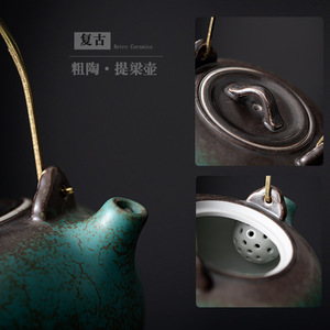 Tetera de Cerámica Retro con Acabado Azul, Forma Redonda con Tapa, Tamaño Pequeño, para Juego de Té Kung Fu, Uso Doméstico, Té de la Tarde - Product Image 5
