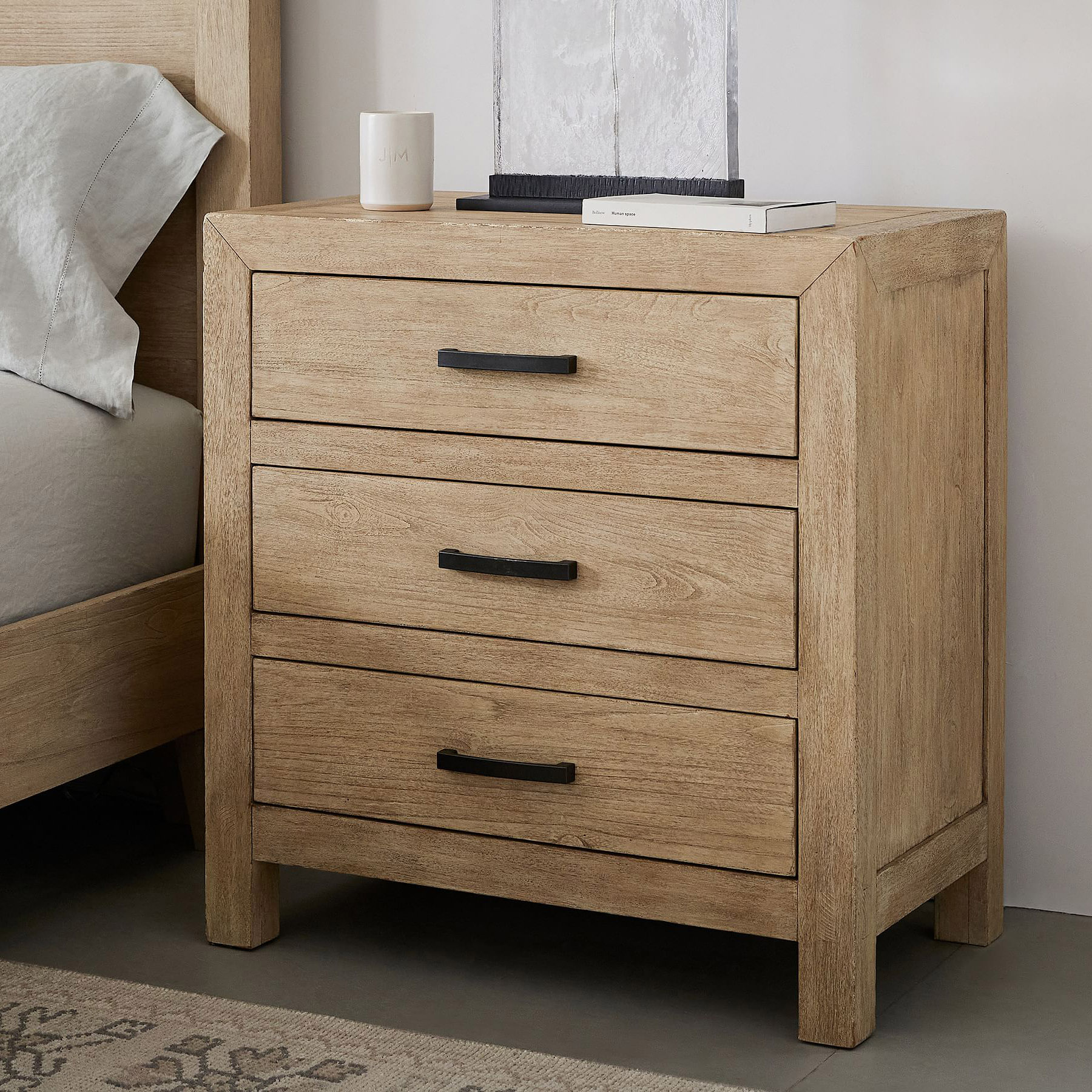 Modern solid wood custom bed side 3 drawer bedside cabinet table wooden nightstands for bedroom