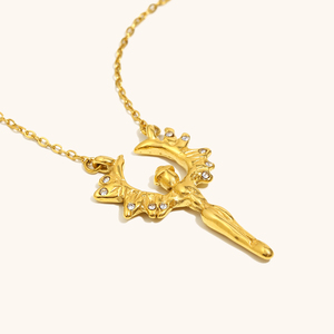 Collar con colgante de Ángel chapado en oro Dingran con detalles de cristal brillante, joyería espiritual de inspiración celestial - Product Image 5