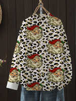 Pull en tricot à imprimé léopard pour femme, col rond, manches longues, pull de Noël, pull de fête