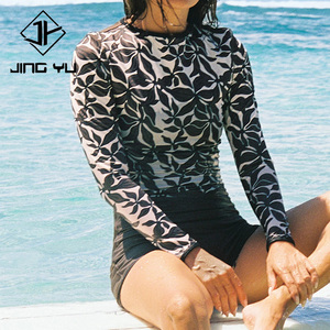 OEM design beach Hawaiian <b>print</b> long-sleeved <b>surf</b> suit custom eco-friendly nylon one-piece <b>surf</b> suit - Product Image 1