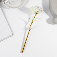 AYOYO Lumière LED Fête des Mères Cadeau PVC Acrylique Fleurs Boîte Fleur Artificielle 24K Feuille d'Or Rose