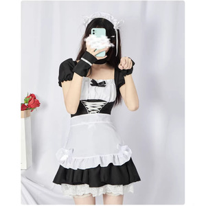Japanese Style Lolita Maid Dress Black <b>White</b> <b>Lace</b> Up Waist Cinching Costume Set For Cosplay Stage Wear Spring 2025 - Product Image 3