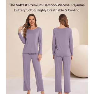 Ensemble de pyjama personnalisé pour femmes en viscose de bambou, haut à manches longues et pantalon, vêtements de nuit doux et rafraîchissants, vêtements de détente, tailles S à XXL - Product Image 4